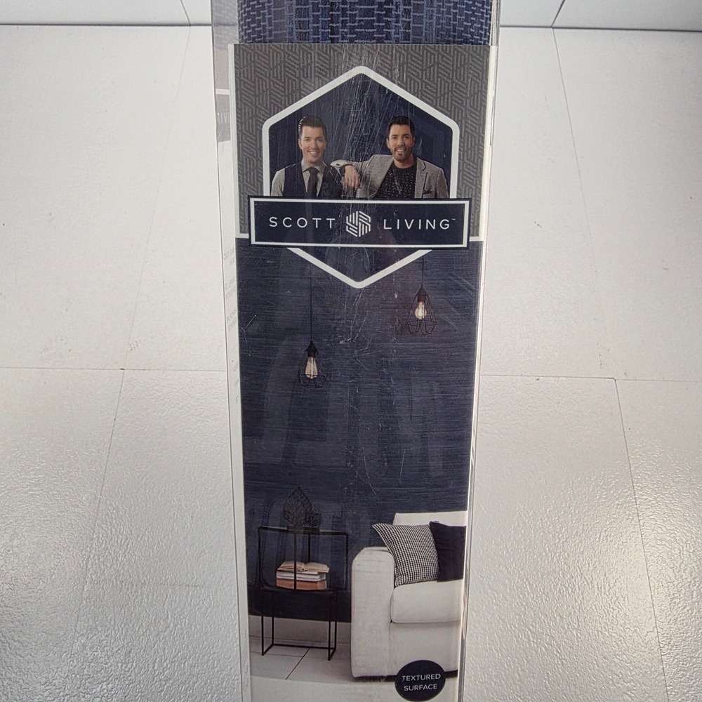 Scott Living NUWALLPAPER Seagrass Indigo Textured Peel Stick Removable Wallpaper